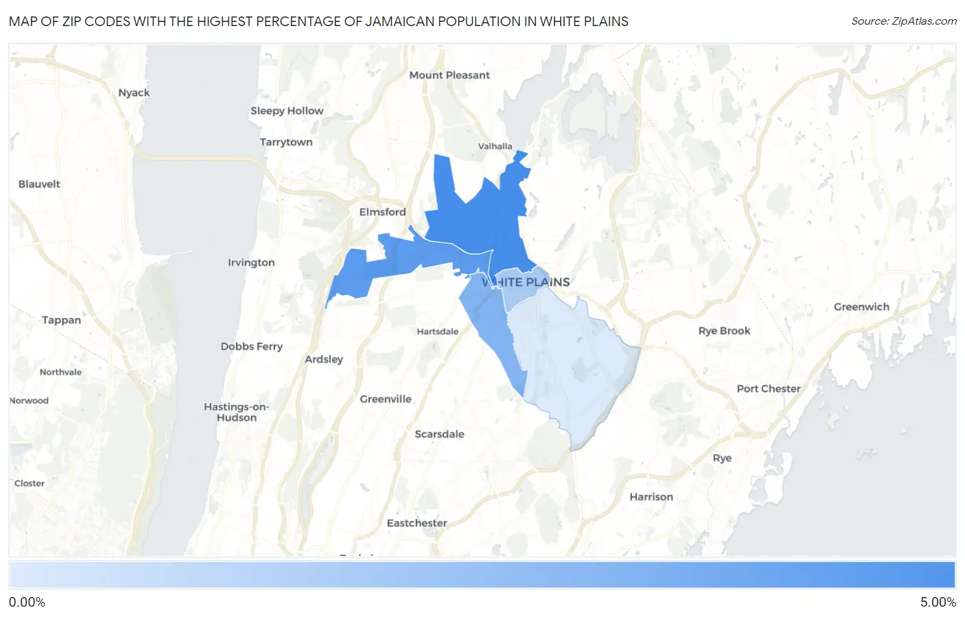 Zip Codes with the Highest Percentage of Jamaican Population in White Plains Map