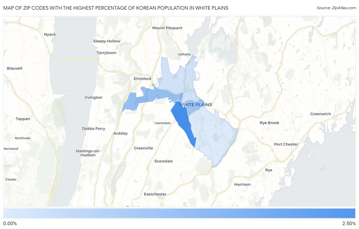 Zip Codes with the Highest Percentage of Korean Population in White Plains Map