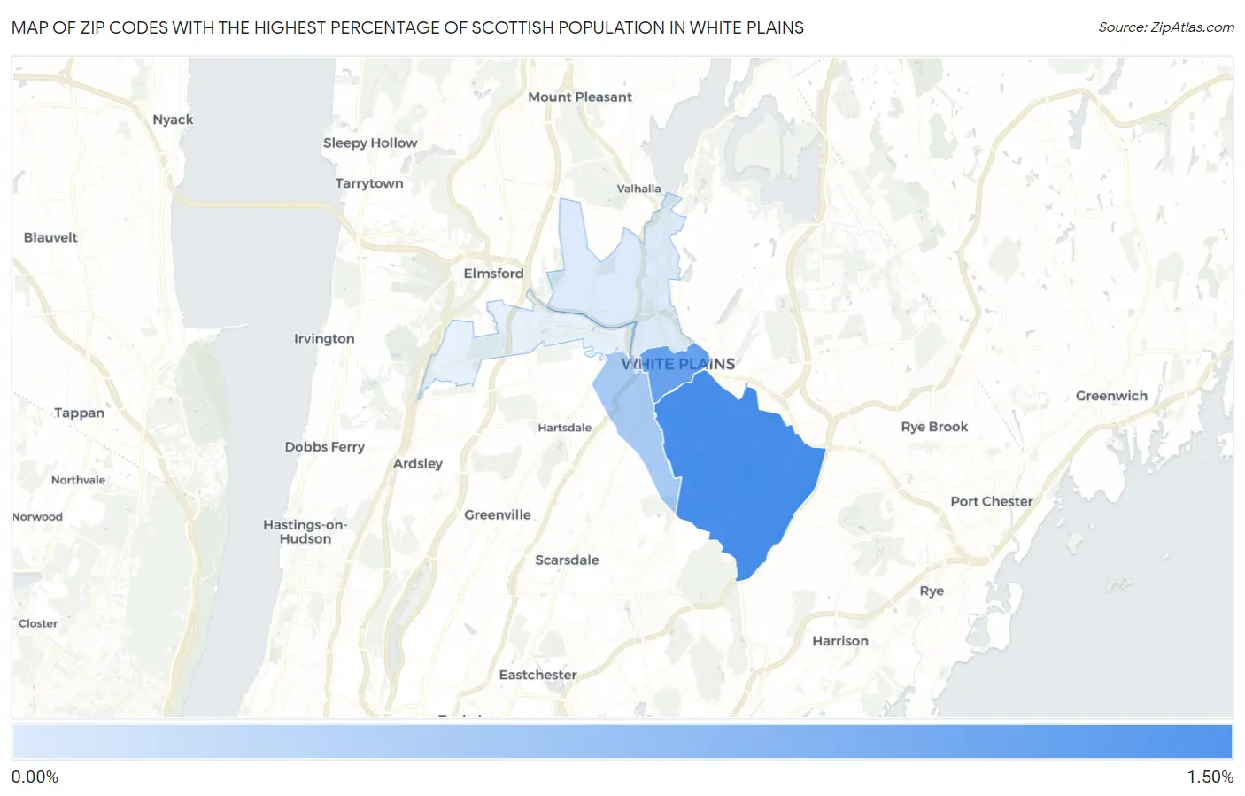 Zip Codes with the Highest Percentage of Scottish Population in White Plains Map