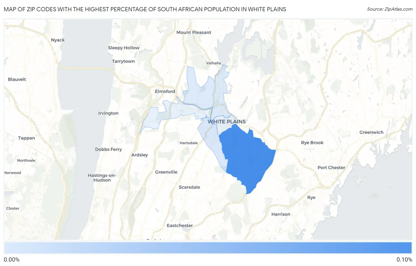 Zip Codes with the Highest Percentage of South African Population in White Plains Map