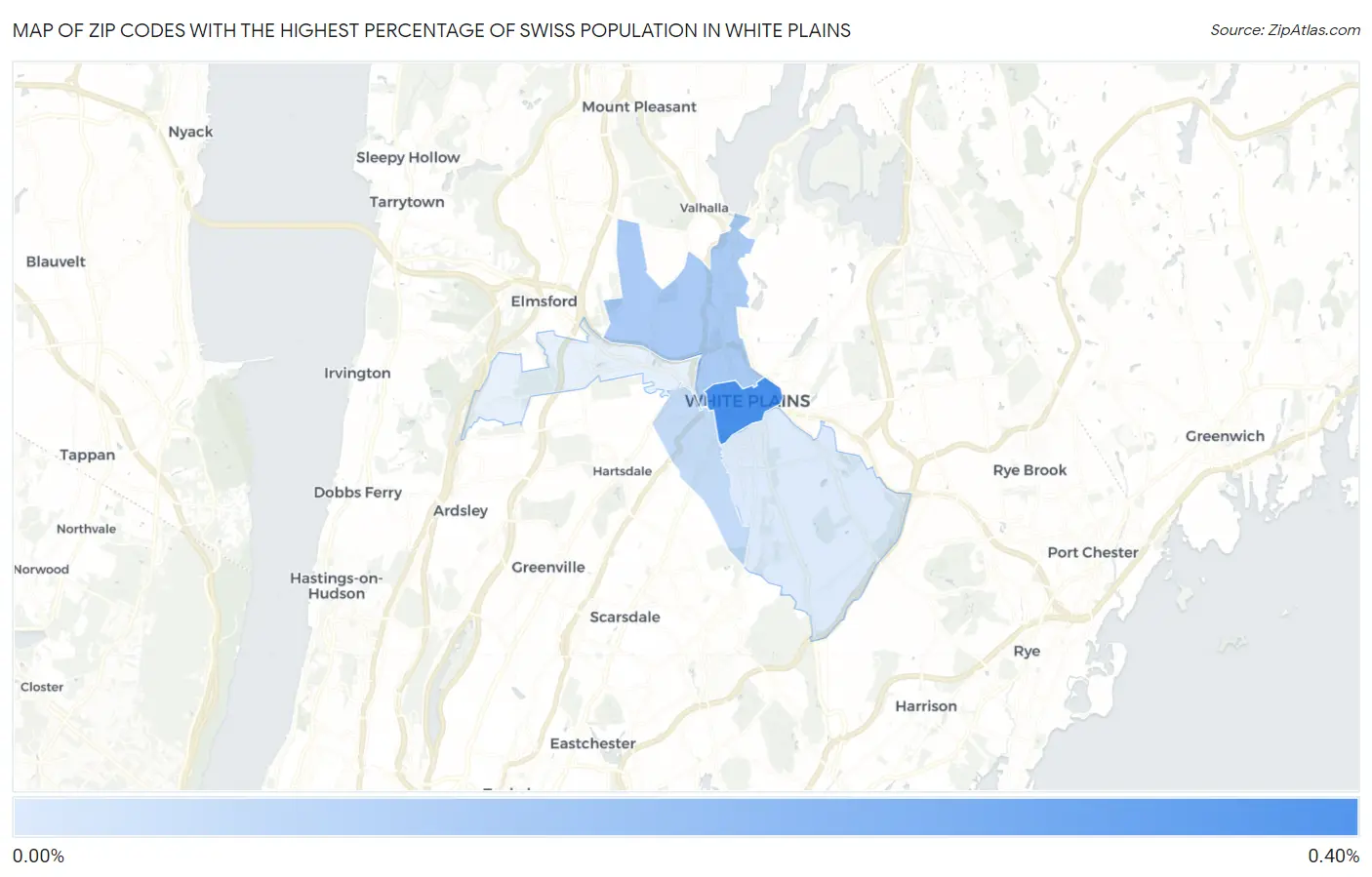 Zip Codes with the Highest Percentage of Swiss Population in White Plains Map