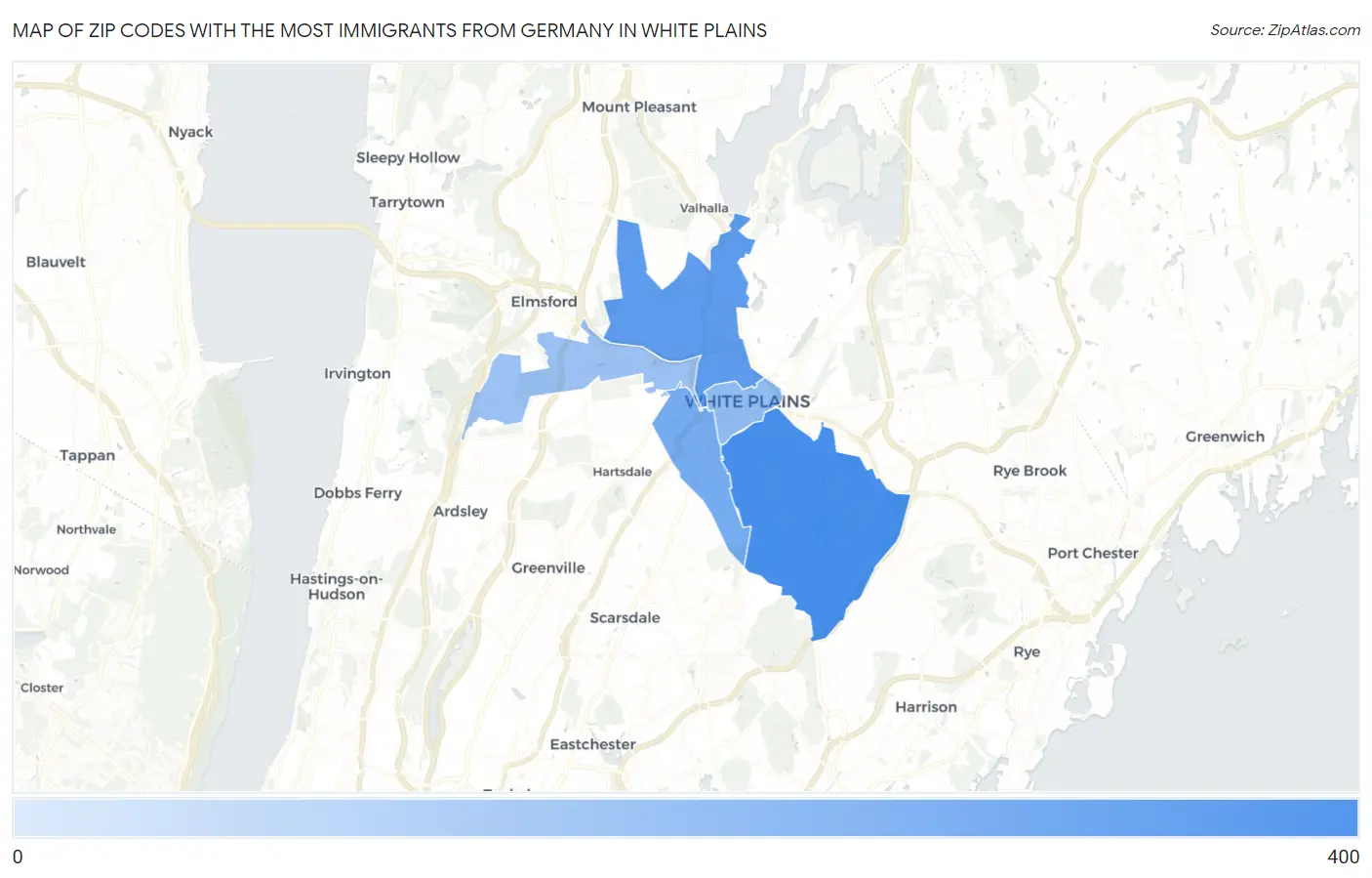 Zip Codes with the Most Immigrants from Germany in White Plains Map