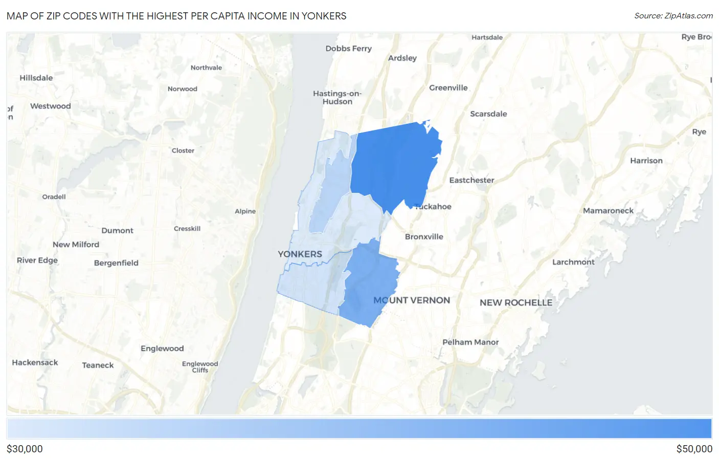 Zip Codes with the Highest Per Capita Income in Yonkers Map