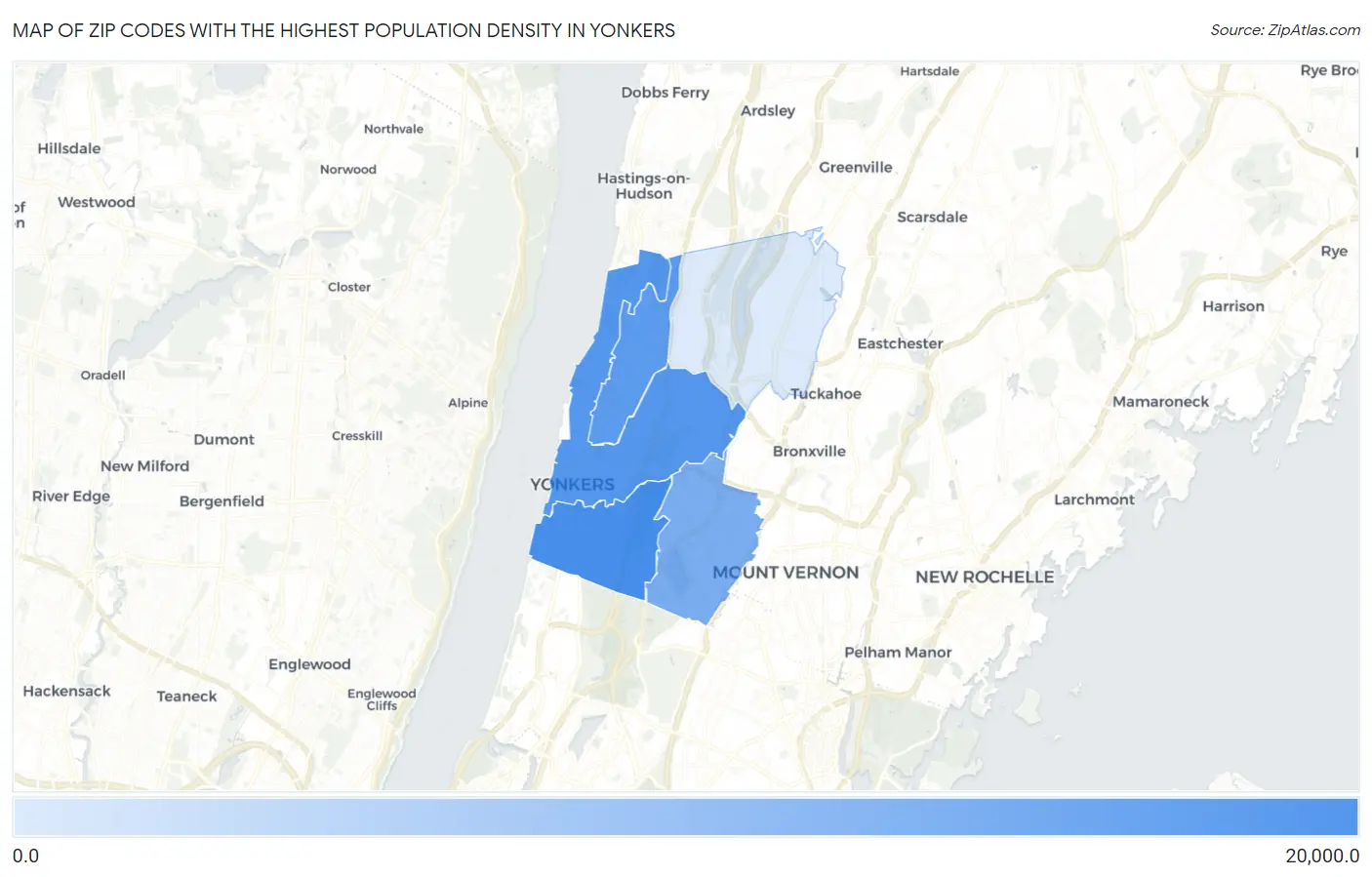 Zip Codes with the Highest Population Density in Yonkers Map