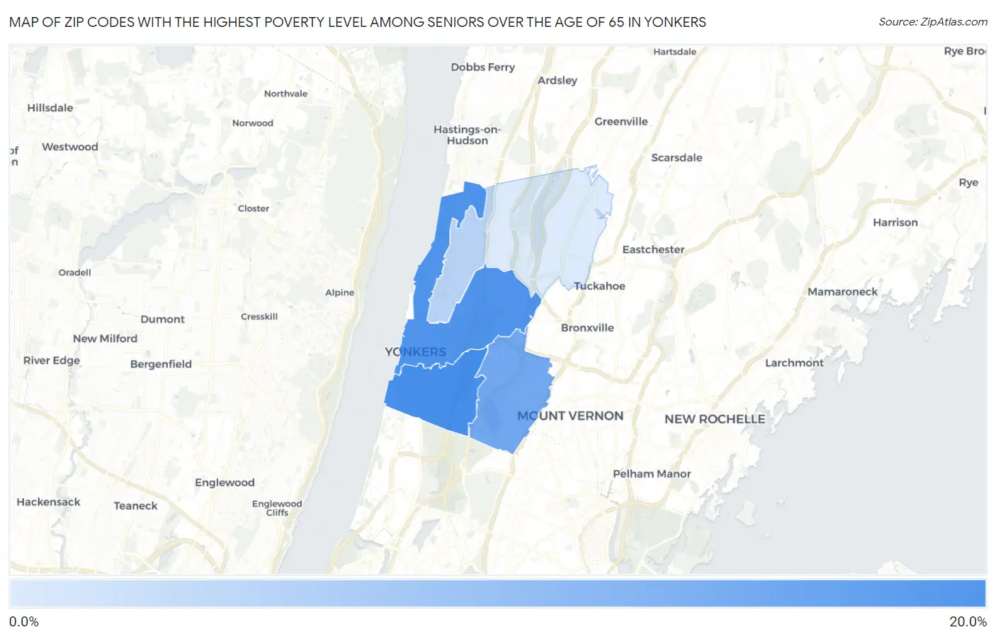 Zip Codes with the Highest Poverty Level Among Seniors Over the Age of 65 in Yonkers Map