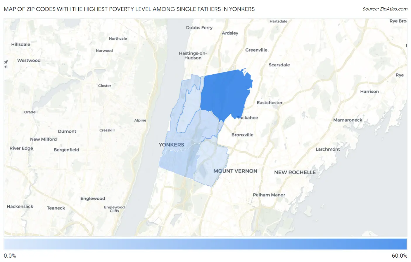 Zip Codes with the Highest Poverty Level Among Single Fathers in Yonkers Map
