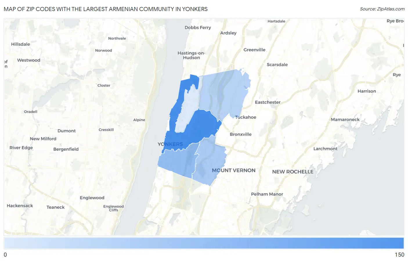 Zip Codes with the Largest Armenian Community in Yonkers Map