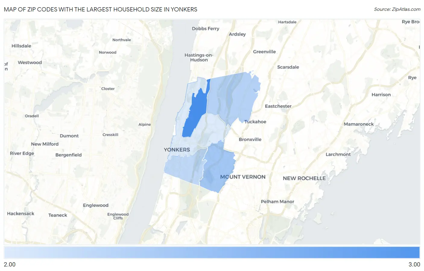 Zip Codes with the Largest Household Size in Yonkers Map