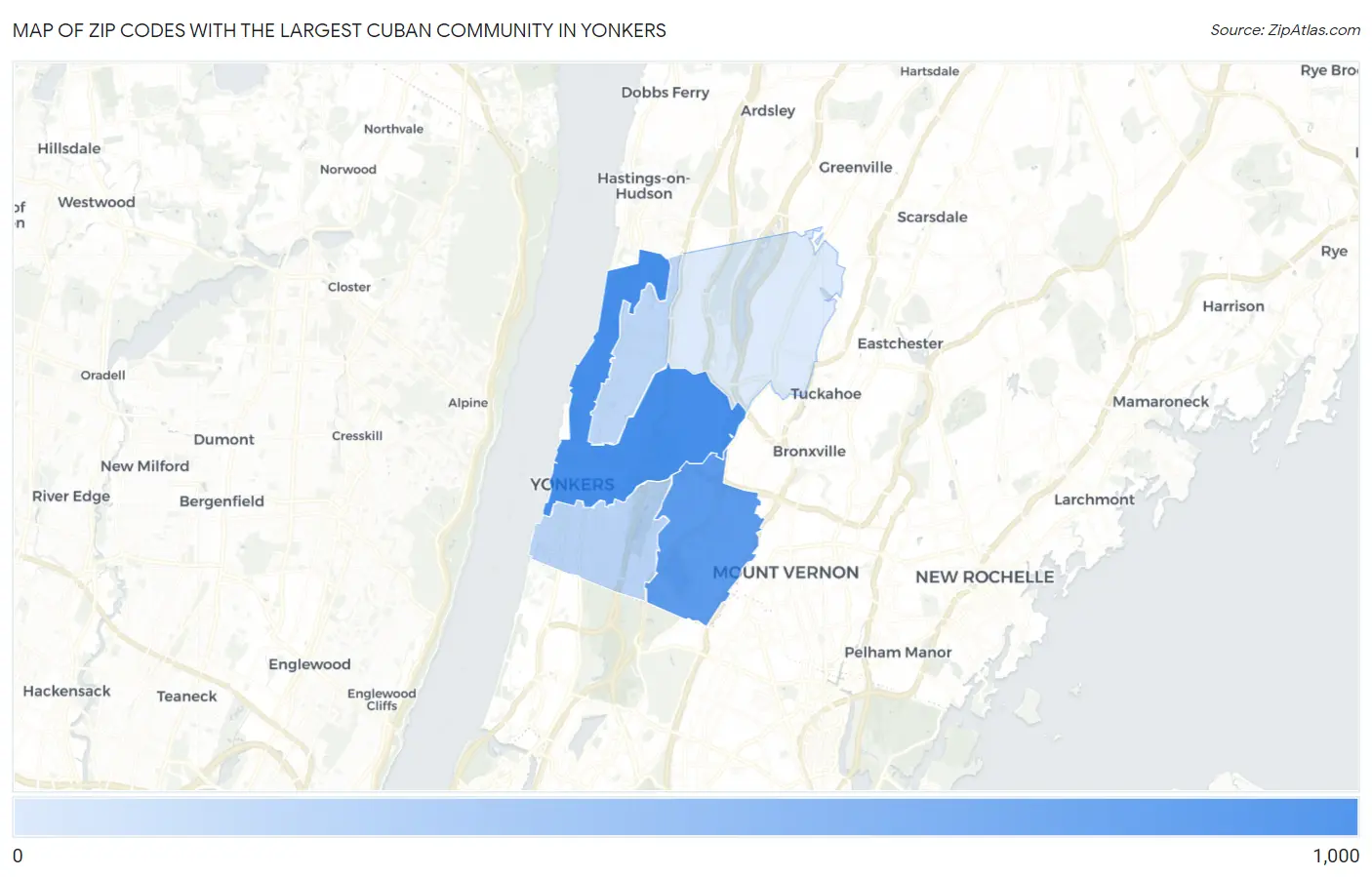Zip Codes with the Largest Cuban Community in Yonkers Map
