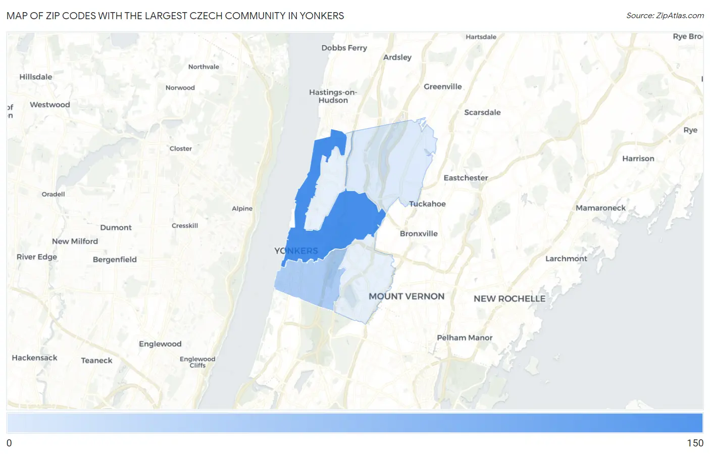 Zip Codes with the Largest Czech Community in Yonkers Map