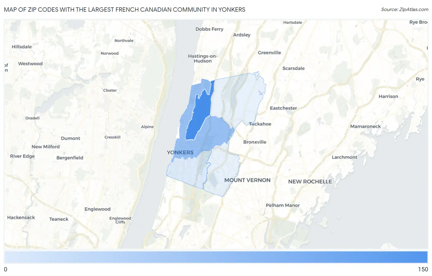 Zip Codes with the Largest French Canadian Community in Yonkers Map