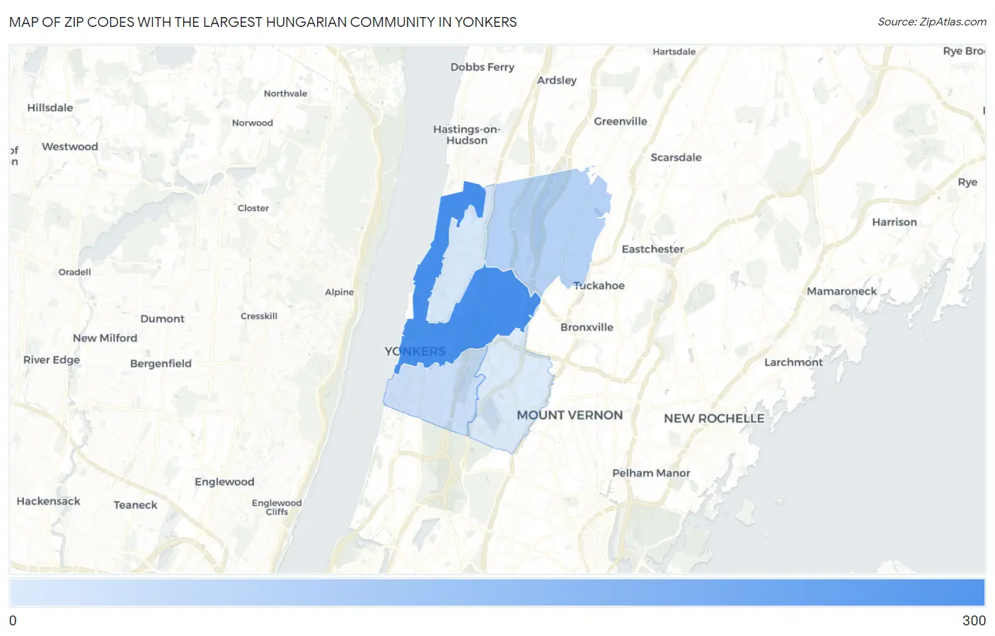 Zip Codes with the Largest Hungarian Community in Yonkers Map