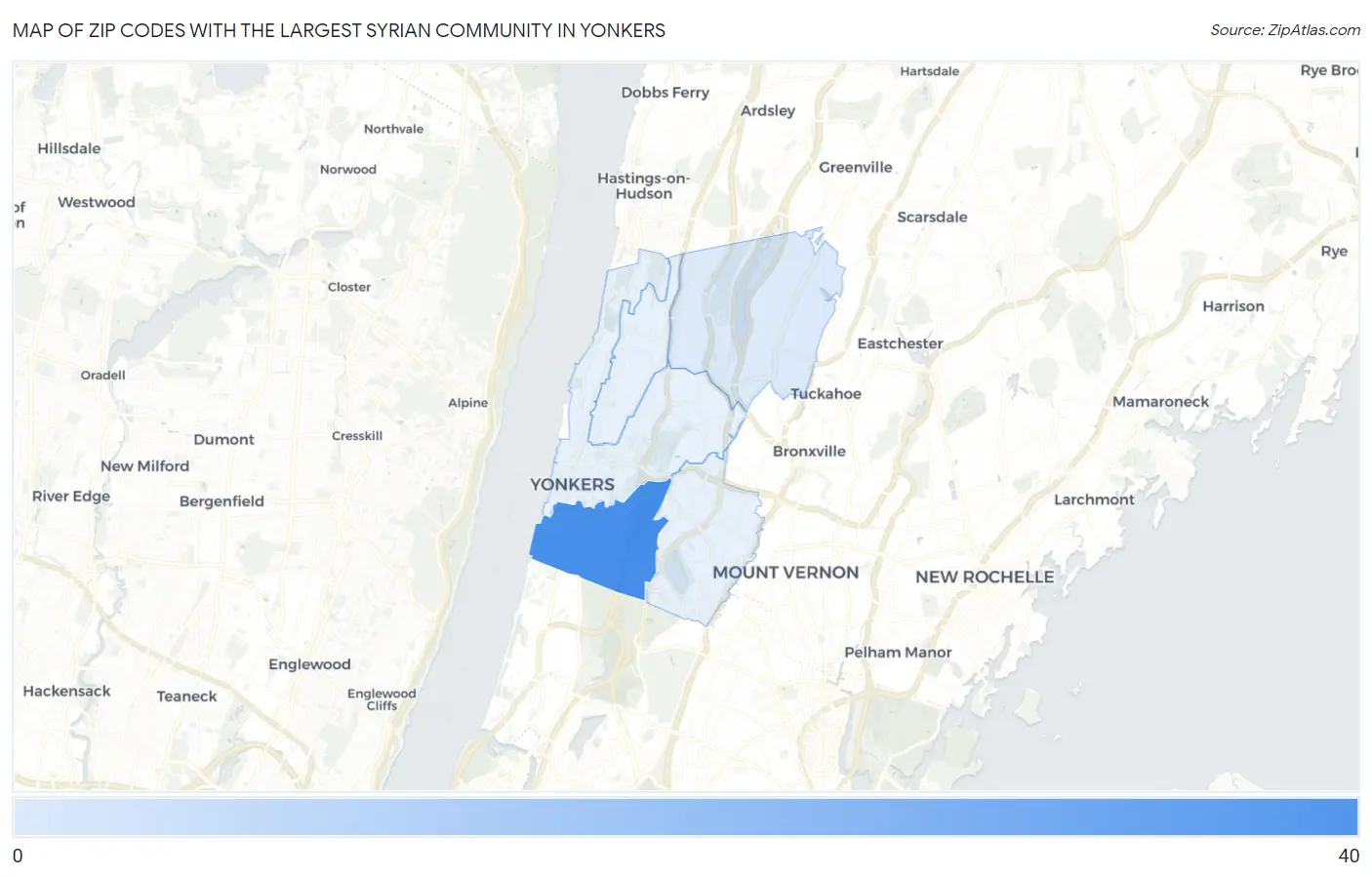 Zip Codes with the Largest Syrian Community in Yonkers Map