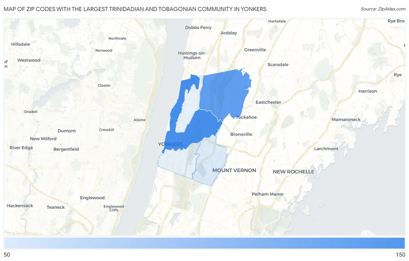 Zip Codes with the Largest Trinidadian and Tobagonian Community in Yonkers Map