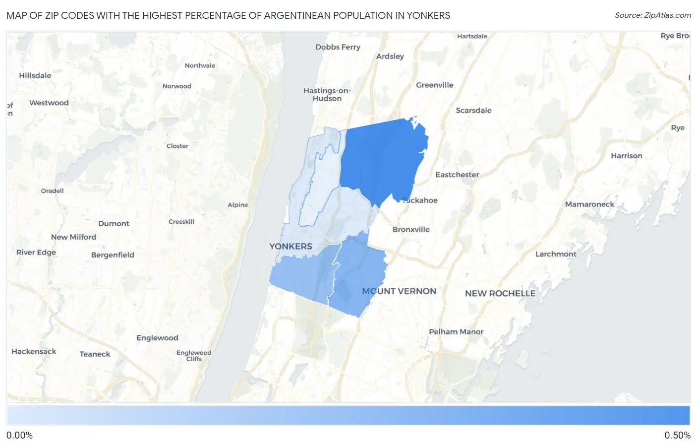 Zip Codes with the Highest Percentage of Argentinean Population in Yonkers Map