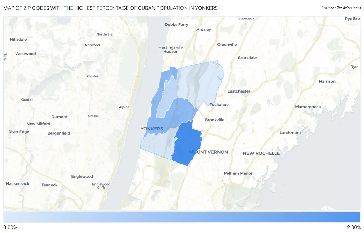 Zip Codes with the Highest Percentage of Cuban Population in Yonkers Map