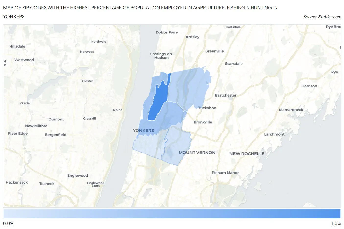 Zip Codes with the Highest Percentage of Population Employed in Agriculture, Fishing & Hunting in Yonkers Map