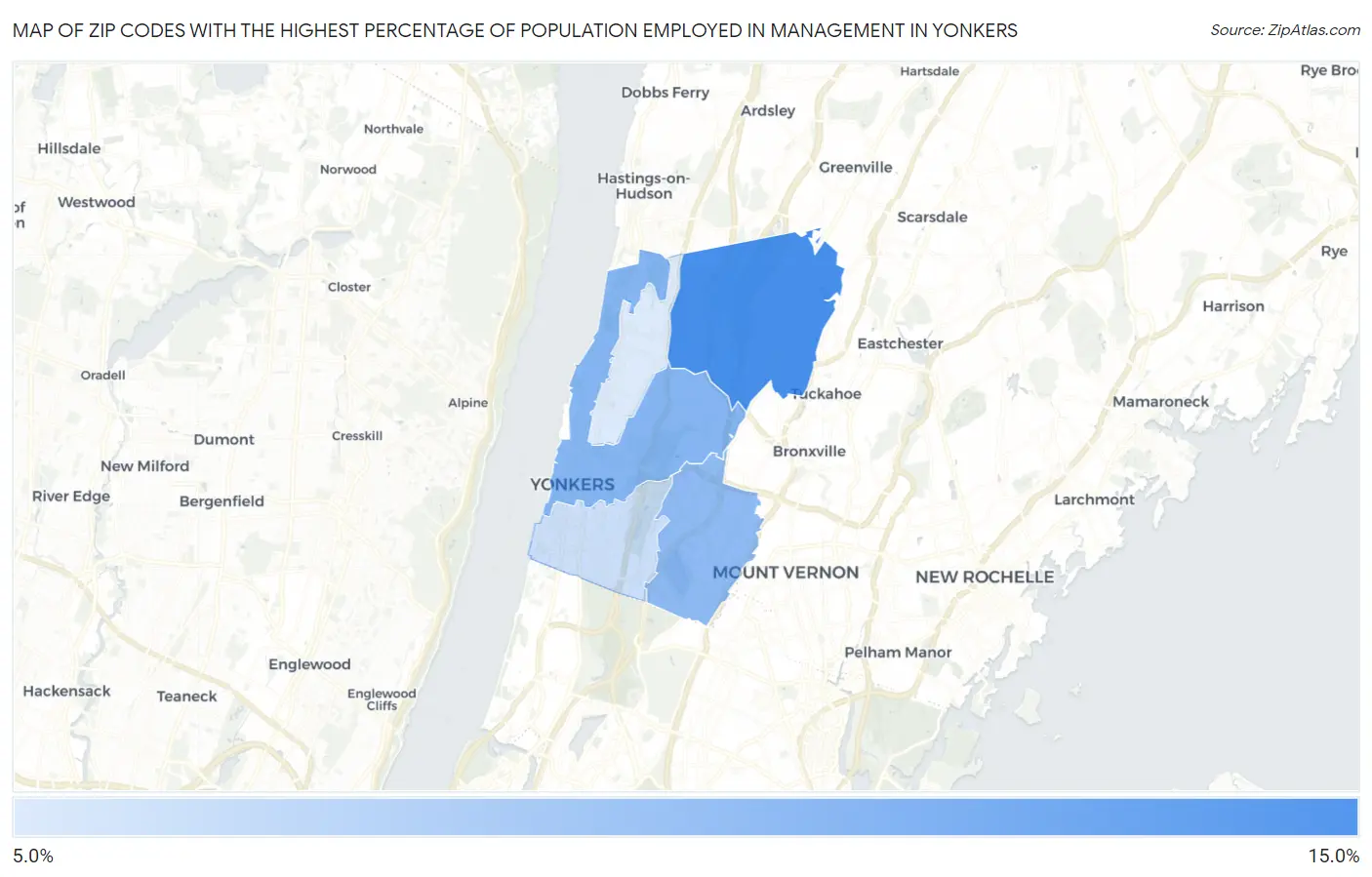 Zip Codes with the Highest Percentage of Population Employed in Management in Yonkers Map