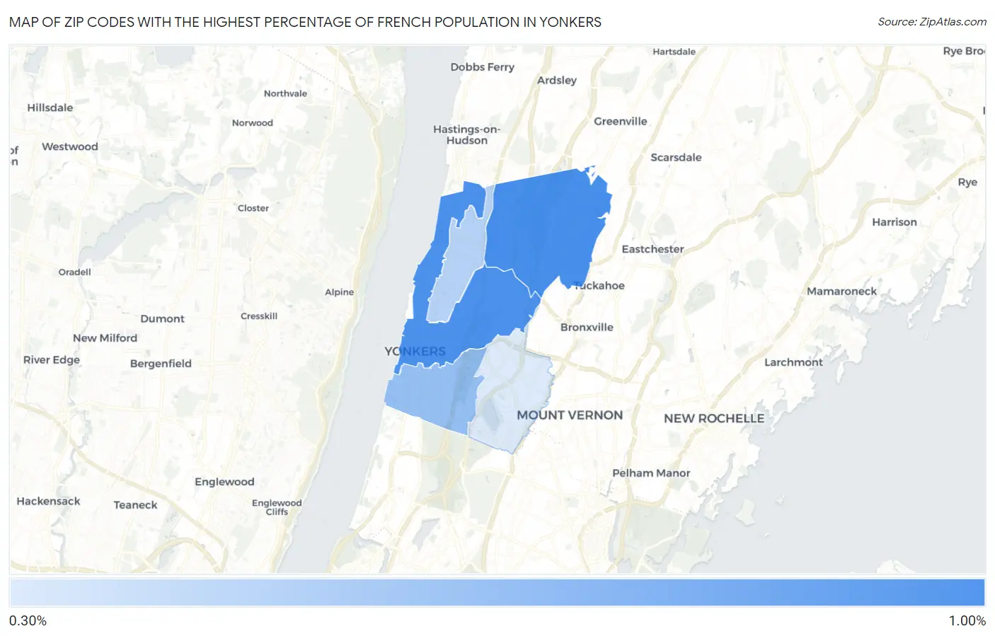 Zip Codes with the Highest Percentage of French Population in Yonkers Map