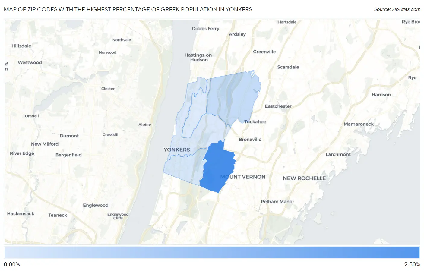 Zip Codes with the Highest Percentage of Greek Population in Yonkers Map