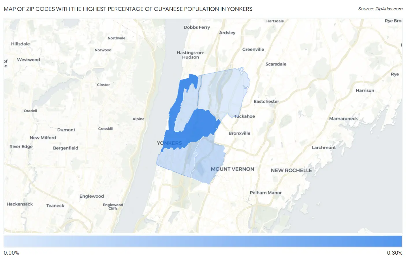 Zip Codes with the Highest Percentage of Guyanese Population in Yonkers Map