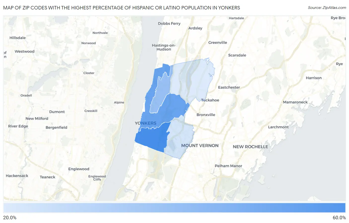 Zip Codes with the Highest Percentage of Hispanic or Latino Population in Yonkers Map