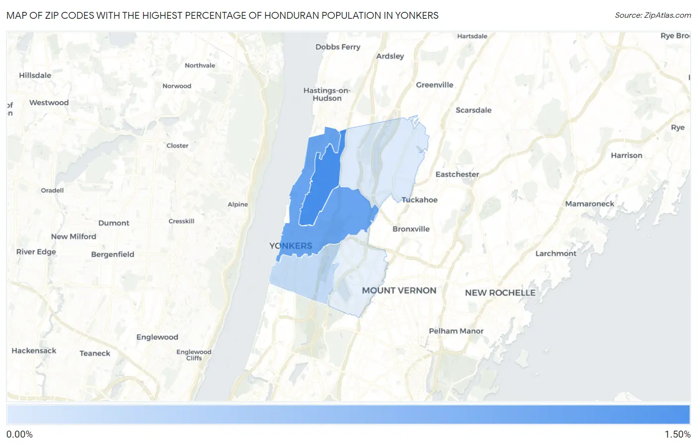 Zip Codes with the Highest Percentage of Honduran Population in Yonkers Map