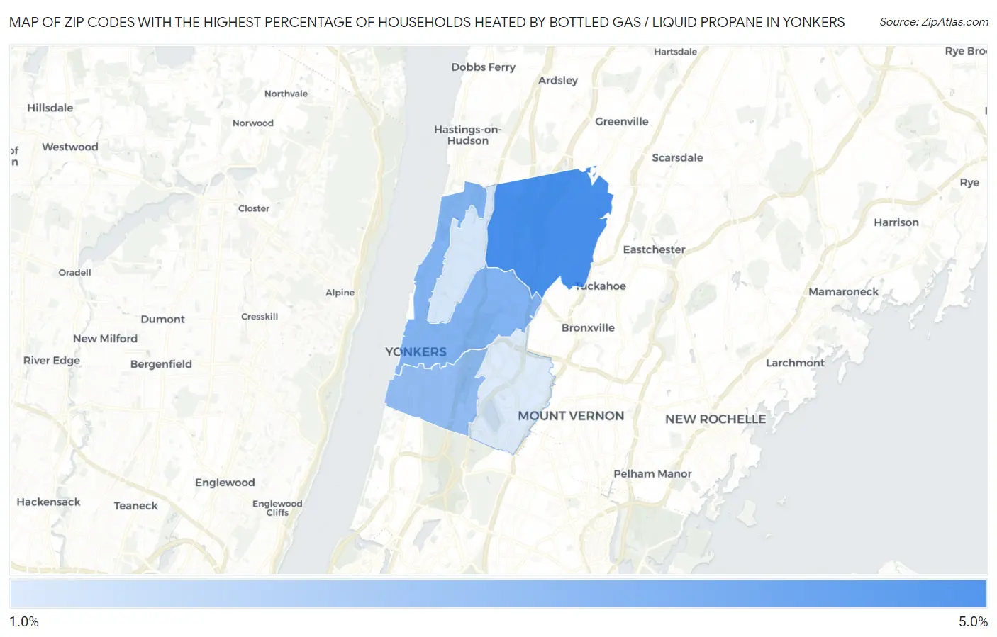 Zip Codes with the Highest Percentage of Households Heated by Bottled Gas / Liquid Propane in Yonkers Map
