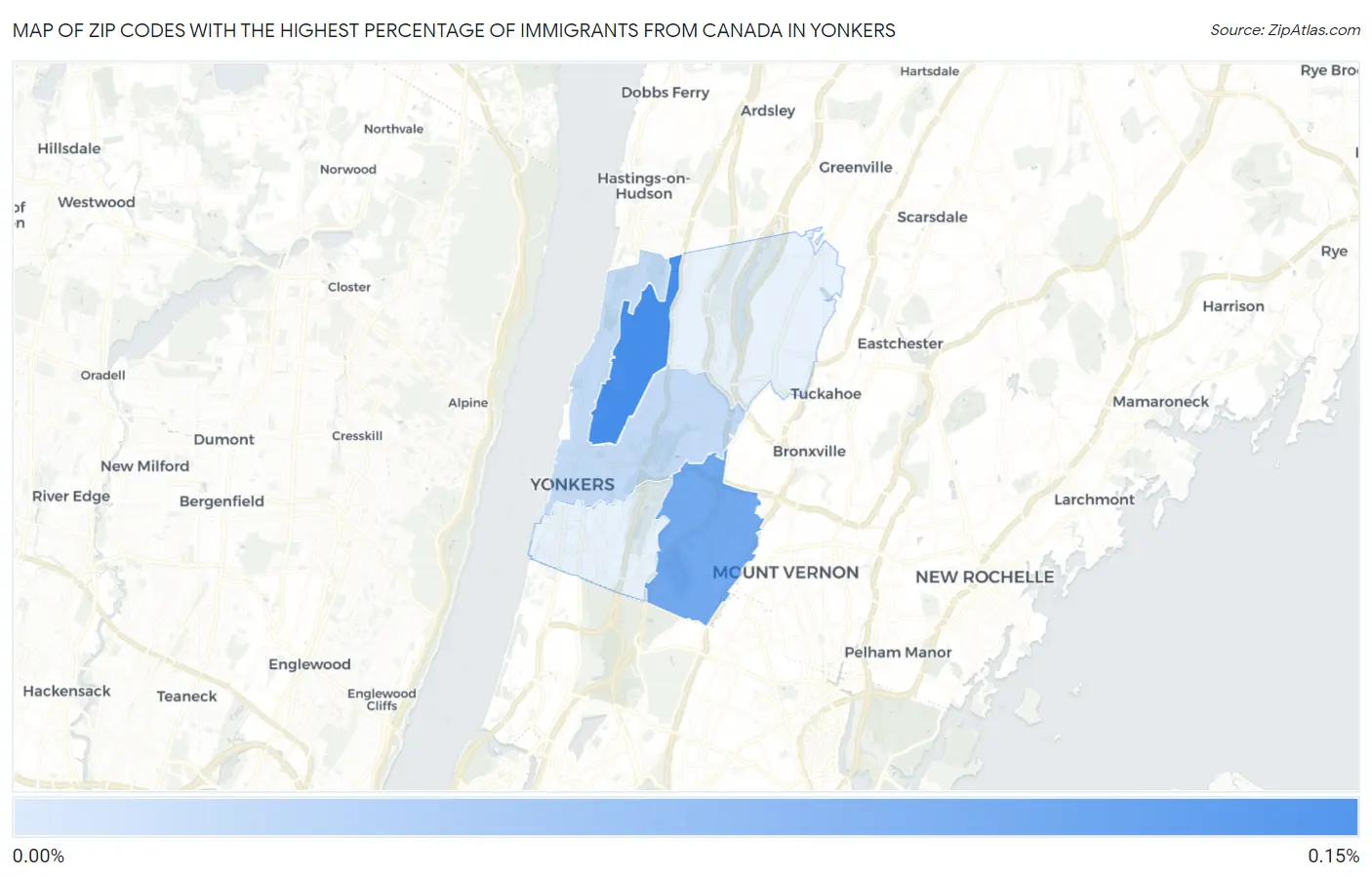Zip Codes with the Highest Percentage of Immigrants from Canada in Yonkers Map