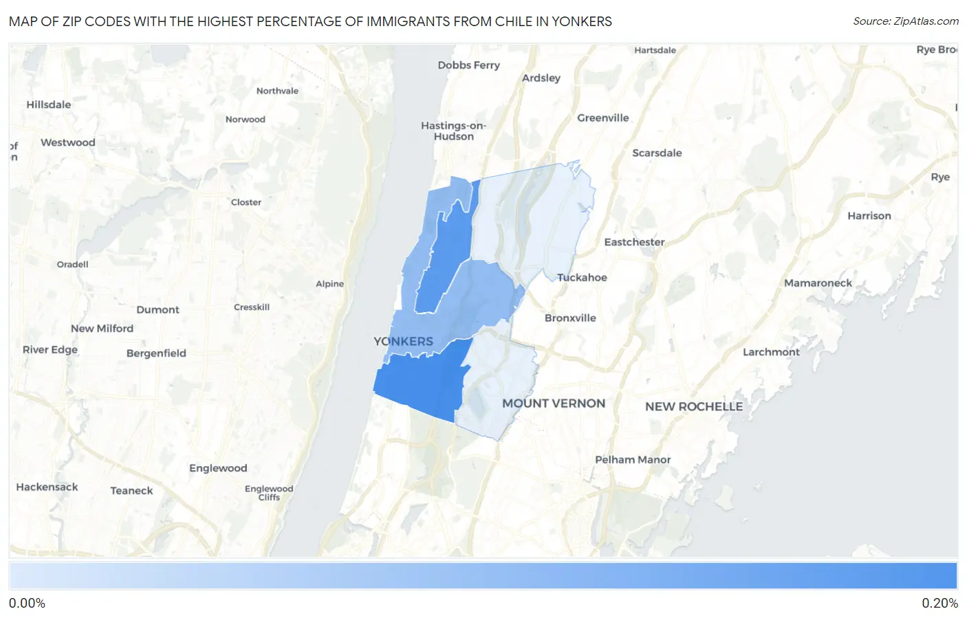 Zip Codes with the Highest Percentage of Immigrants from Chile in Yonkers Map