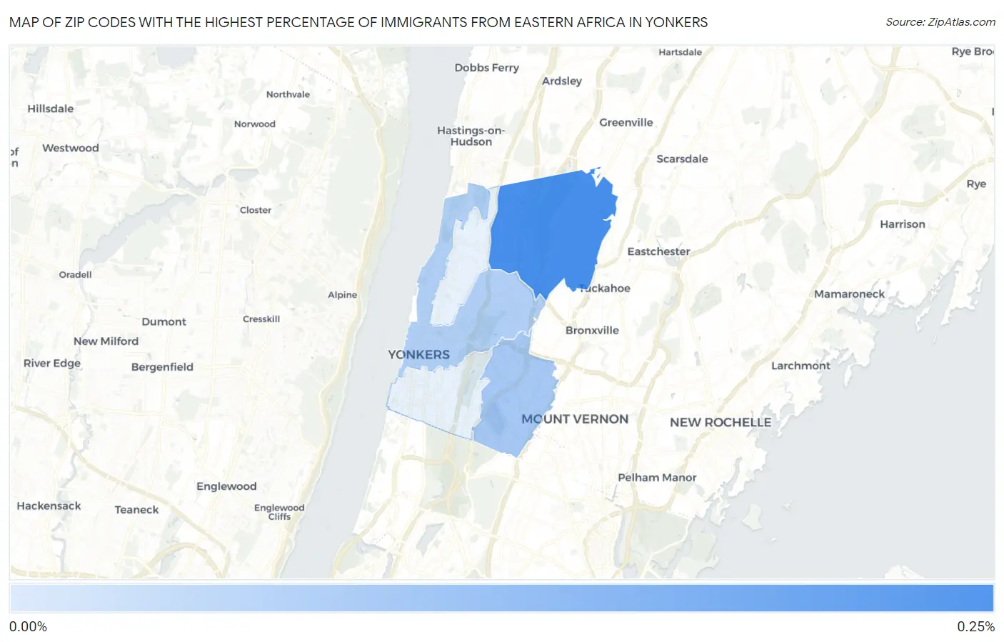 Zip Codes with the Highest Percentage of Immigrants from Eastern Africa in Yonkers Map