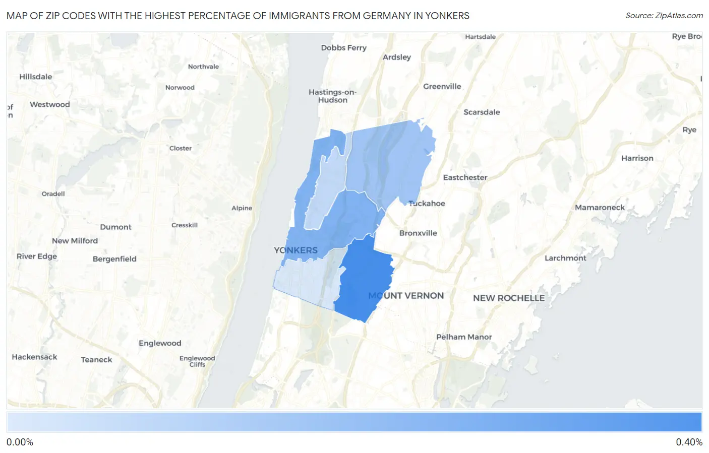 Zip Codes with the Highest Percentage of Immigrants from Germany in Yonkers Map