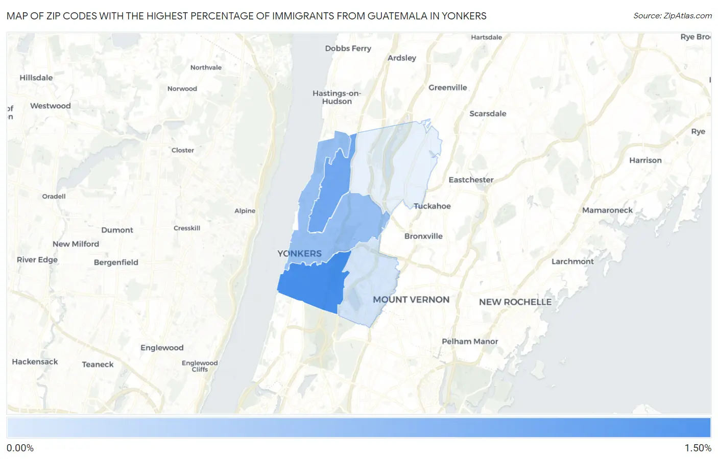 Zip Codes with the Highest Percentage of Immigrants from Guatemala in Yonkers Map