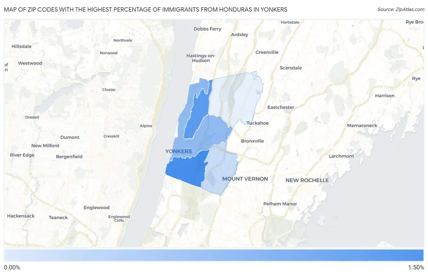 Zip Codes with the Highest Percentage of Immigrants from Honduras in Yonkers Map