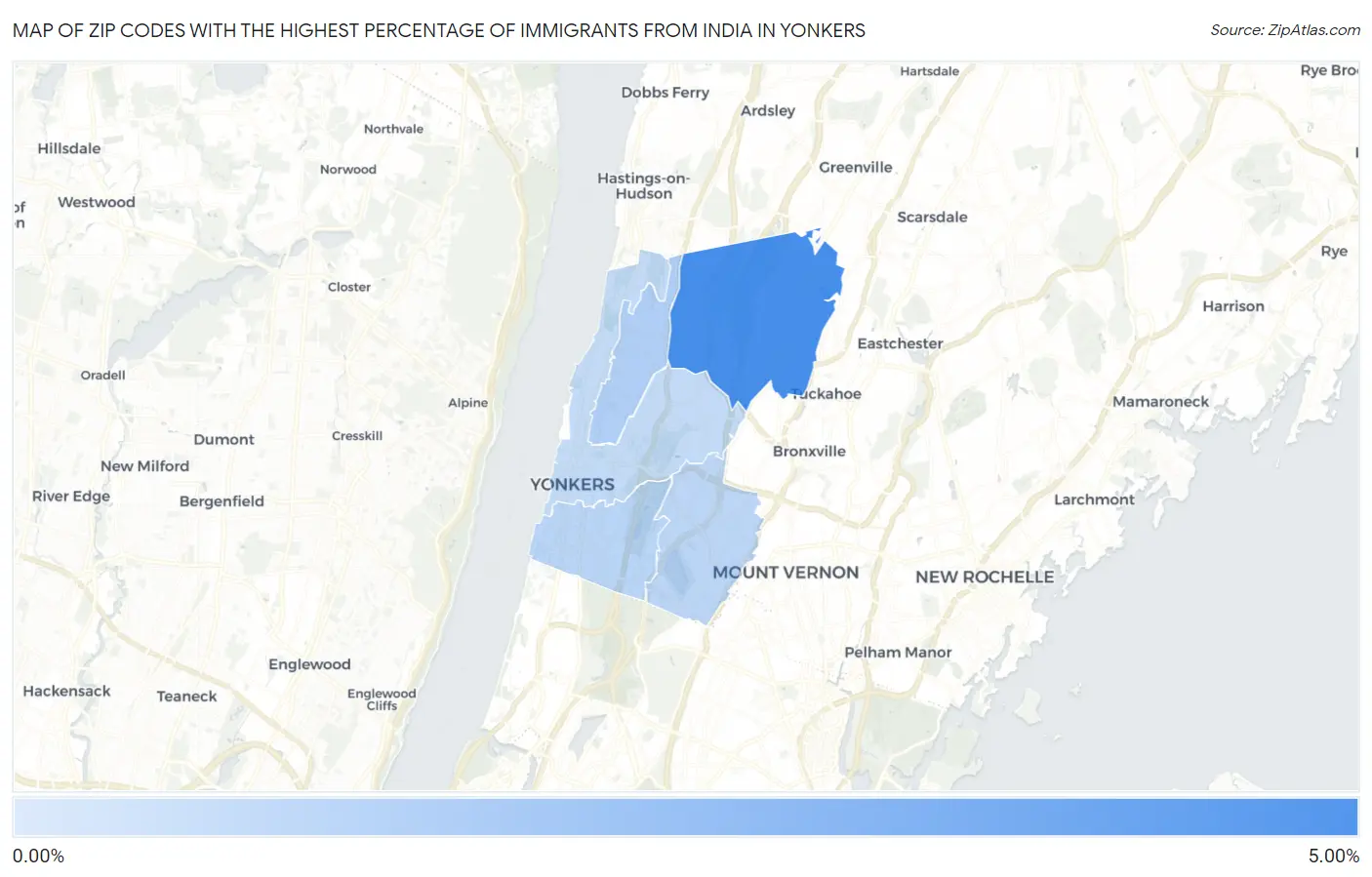 Zip Codes with the Highest Percentage of Immigrants from India in Yonkers Map