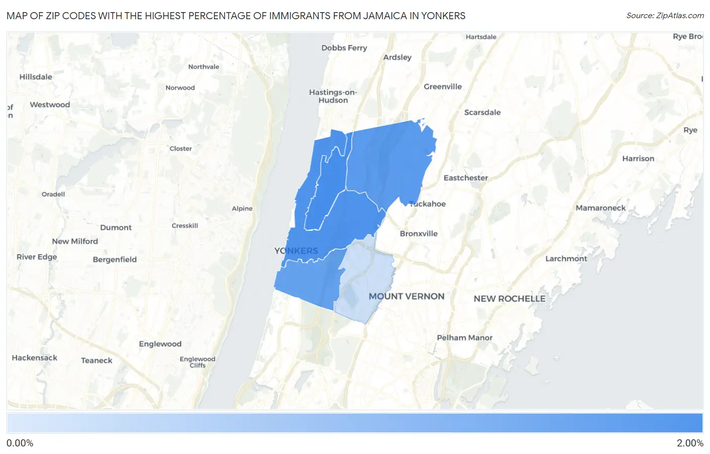 Zip Codes with the Highest Percentage of Immigrants from Jamaica in Yonkers Map