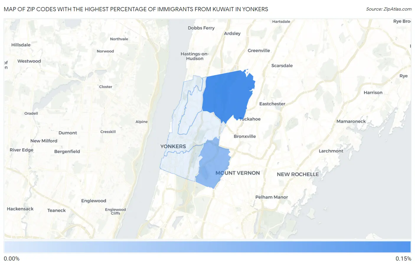 Zip Codes with the Highest Percentage of Immigrants from Kuwait in Yonkers Map