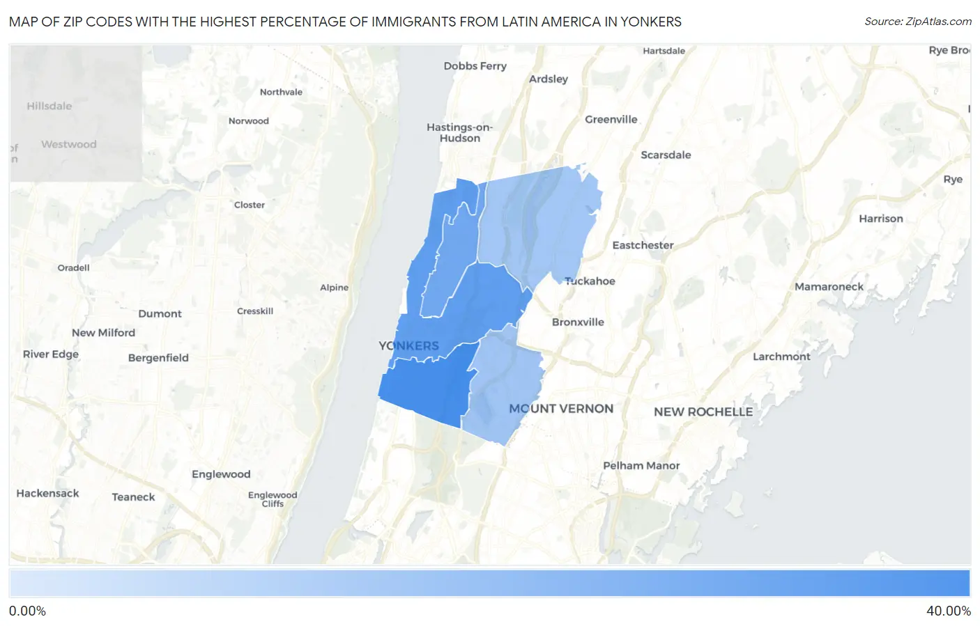 Zip Codes with the Highest Percentage of Immigrants from Latin America in Yonkers Map