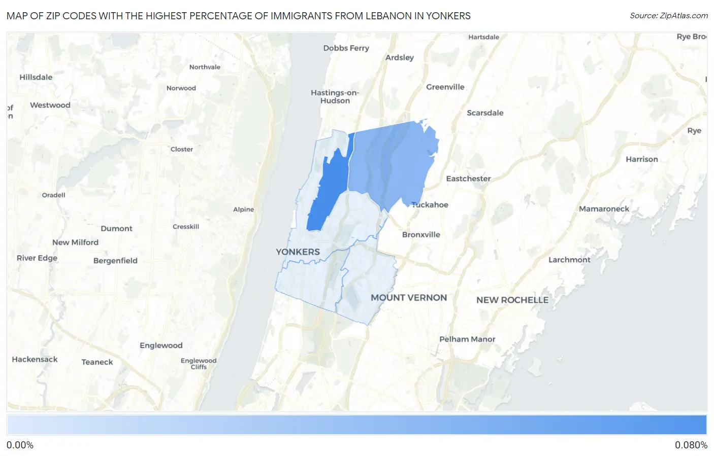 Zip Codes with the Highest Percentage of Immigrants from Lebanon in Yonkers Map