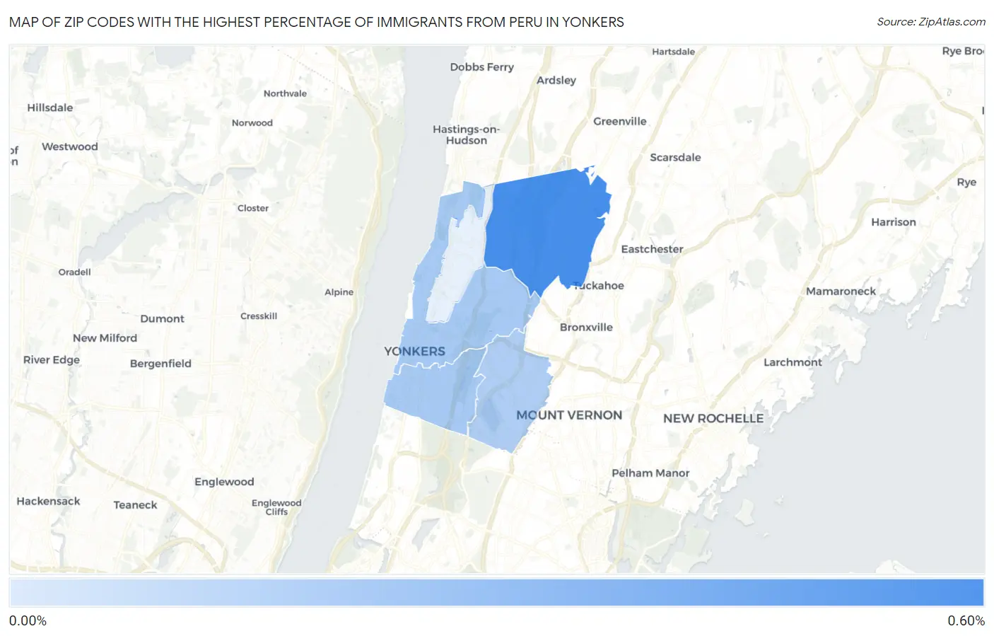 Zip Codes with the Highest Percentage of Immigrants from Peru in Yonkers Map