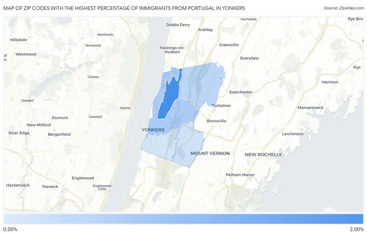 Zip Codes with the Highest Percentage of Immigrants from Portugal in Yonkers Map