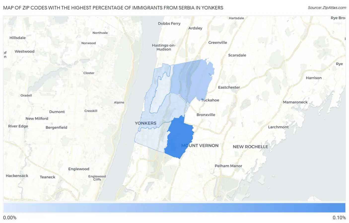 Zip Codes with the Highest Percentage of Immigrants from Serbia in Yonkers Map
