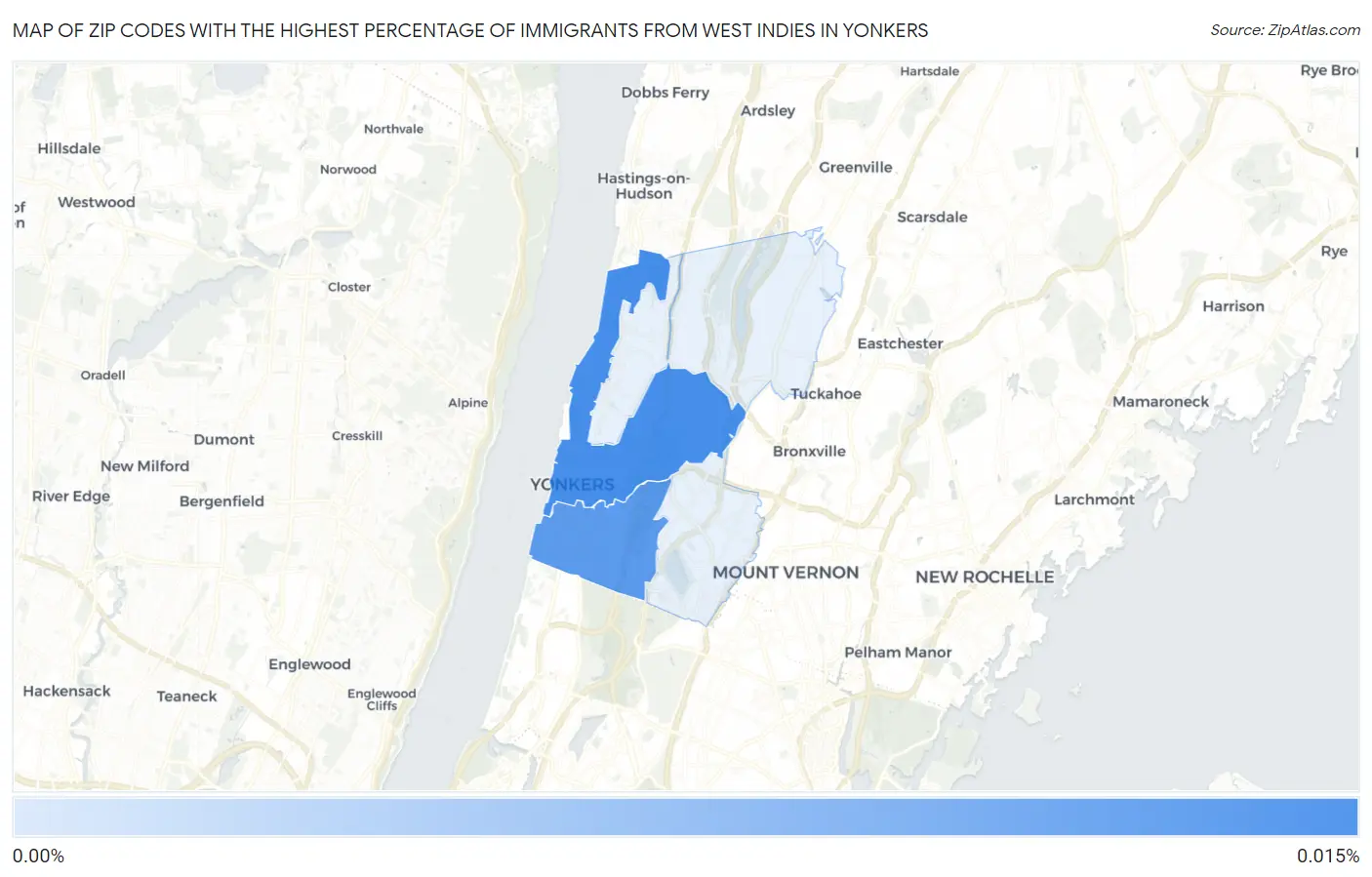 Zip Codes with the Highest Percentage of Immigrants from West Indies in Yonkers Map