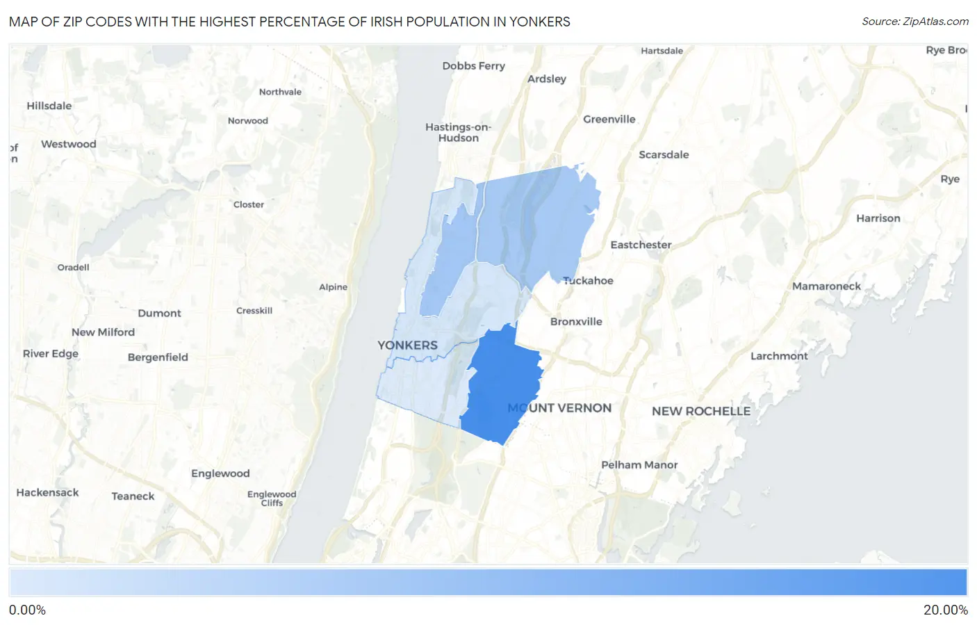 Zip Codes with the Highest Percentage of Irish Population in Yonkers Map