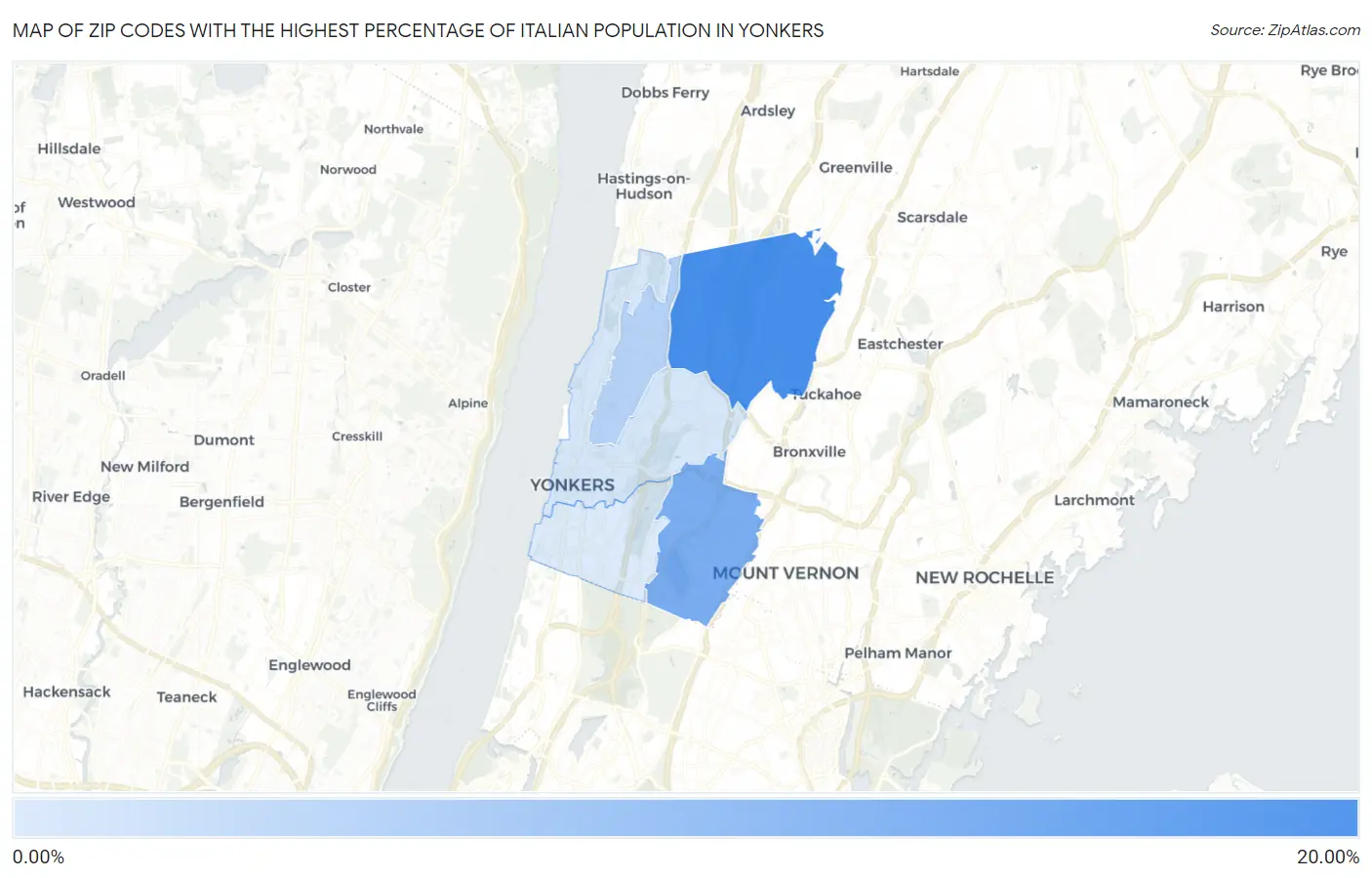 Zip Codes with the Highest Percentage of Italian Population in Yonkers Map
