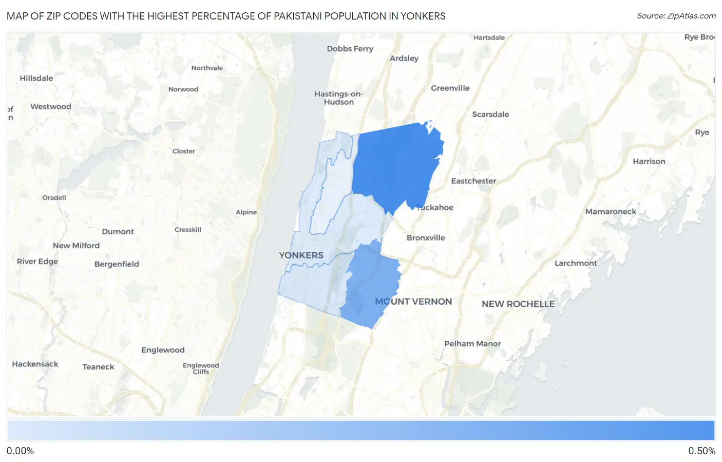 Zip Codes with the Highest Percentage of Pakistani Population in Yonkers Map