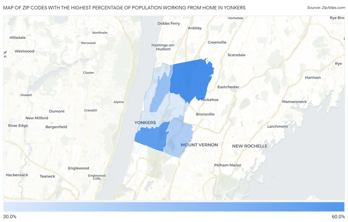 Zip Codes with the Highest Percentage of Population Working from Home in Yonkers Map
