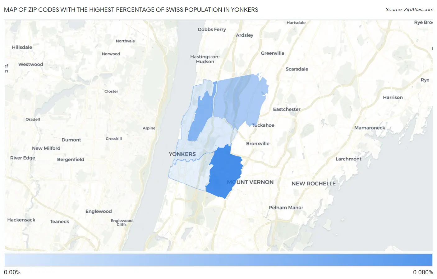 Zip Codes with the Highest Percentage of Swiss Population in Yonkers Map