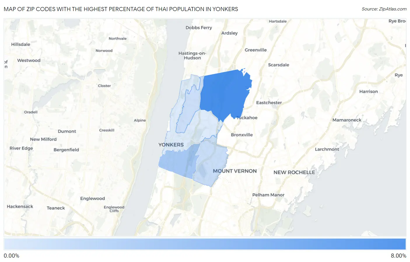 Zip Codes with the Highest Percentage of Thai Population in Yonkers Map