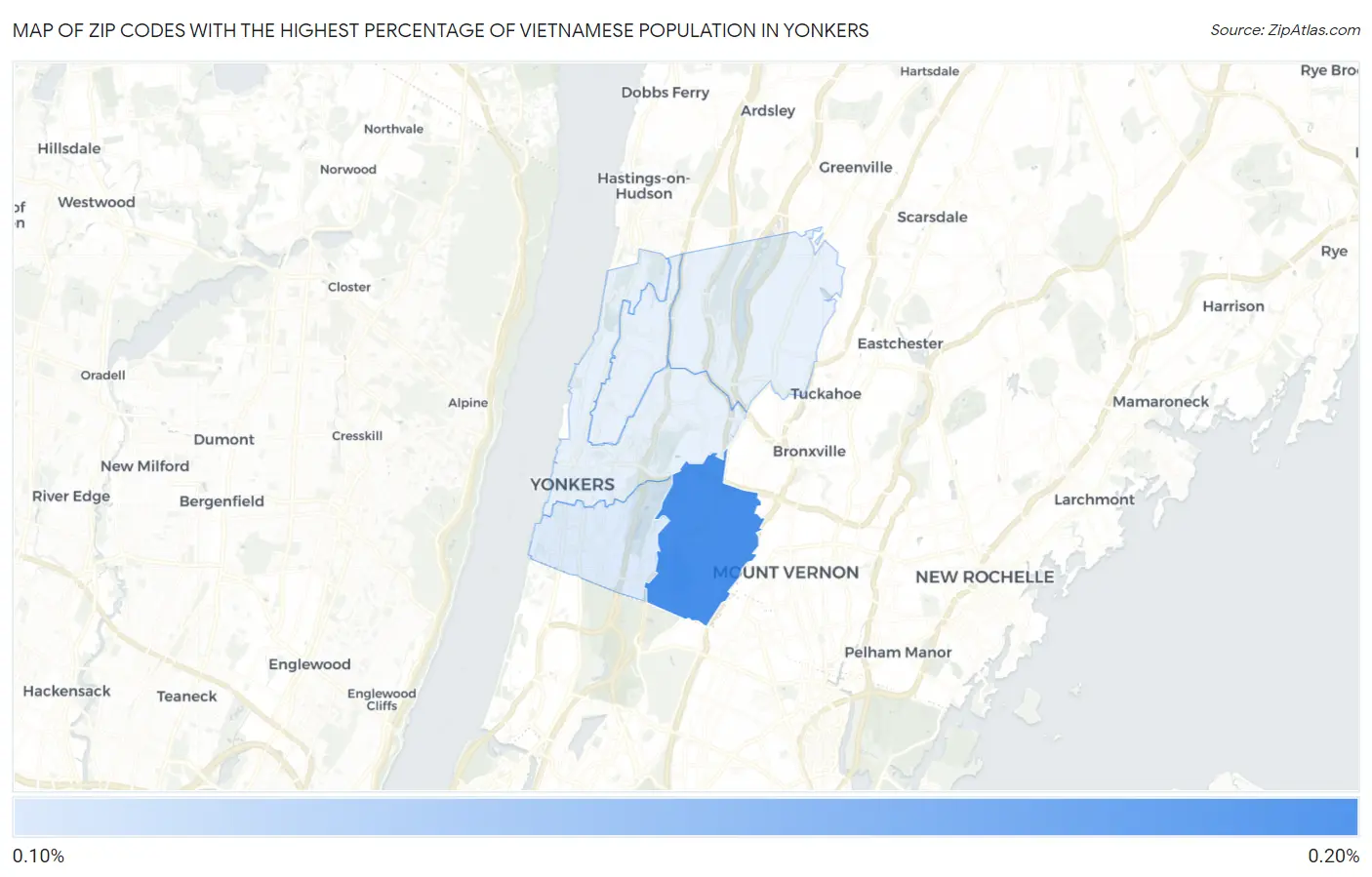 Zip Codes with the Highest Percentage of Vietnamese Population in Yonkers Map